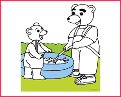 Petit Ours Brun remplit la piscine