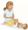 assage bébé : quatre gestes simples pour masser son enfant - Illustration : Axelle Vanhoof - Supplément pour les parents, Popi, mai 2015