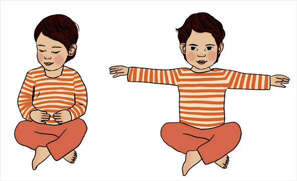 L'atelier du mois : “Une séance de yoga avec son tout-petit” - Conception et textes : Élisabeth Jouanne, illustrations : Ilya Green - Supplément pour les parents du magazine Popi de juin 2016.