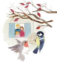 “5 activités d'automne”, supplément pour les parents du magazine Popi de novembre. Texte : Joséphine Lebard, illustrations : Marie Flusin. Festin pour les oiseaux.