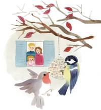 “5 activités d'automne”, supplément pour les parents du magazine Popi de novembre. Texte : Joséphine Lebard, illustrations : Marie Flusin. Festin pour les oiseaux.