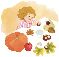 “5 activités d'automne”, supplément pour les parents du magazine Popi de novembre. Texte : Joséphine Lebard, illustrations : Marie Flusin. Activité Table à saisons.