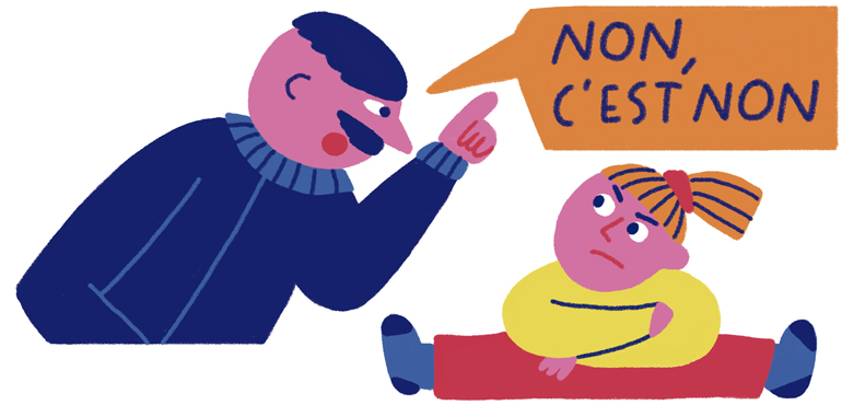 “Son mot favori : NON”, extrait du supplément pour les parents du magazine Popi n° 380, avril 2018. Texte : Anne Bideault. Illustrations : Cachetejack.