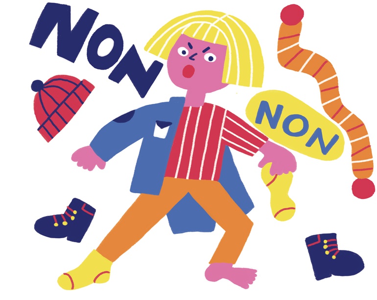 “Son mot favori : NON”, extrait du supplément pour les parents du magazine Popi n° 380, avril 2018. Texte : Anne Bideault. Illustrations : Cachetejack.