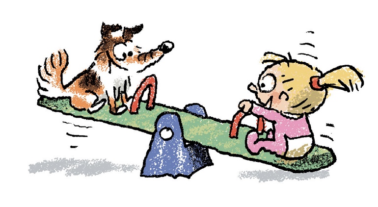 “Des chiens à la crèche”, supplément pour les parents, Popi n° 381, mai 2018. Texte : Anne Bideault. Illustrations : Yves Calarnou.