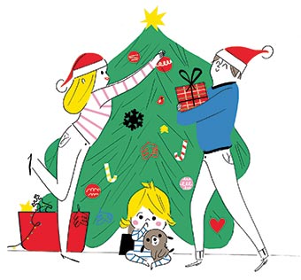 “L’empreinte des premiers Noëls sur un tout-petit”, supplément pour les parents du magazine Popi n° 388, décembre 2018. Texte : Anne Bideault. Illustrations : Sophie Bouxom.