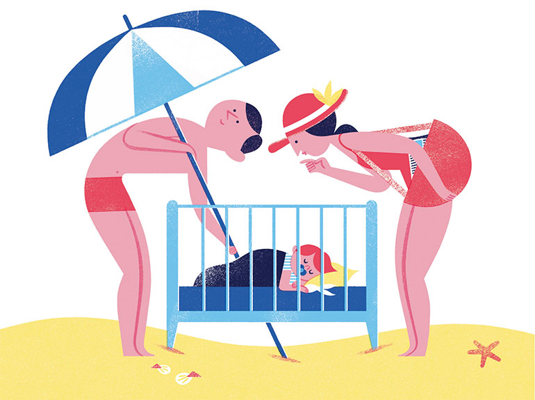 “Vacances : quel rythme pour les petits ?”, supplément pour les parents du magazine Popi n°395, juillet 2019. Texte : Anne Bideault. Illustrations : Alexandra Pichard.