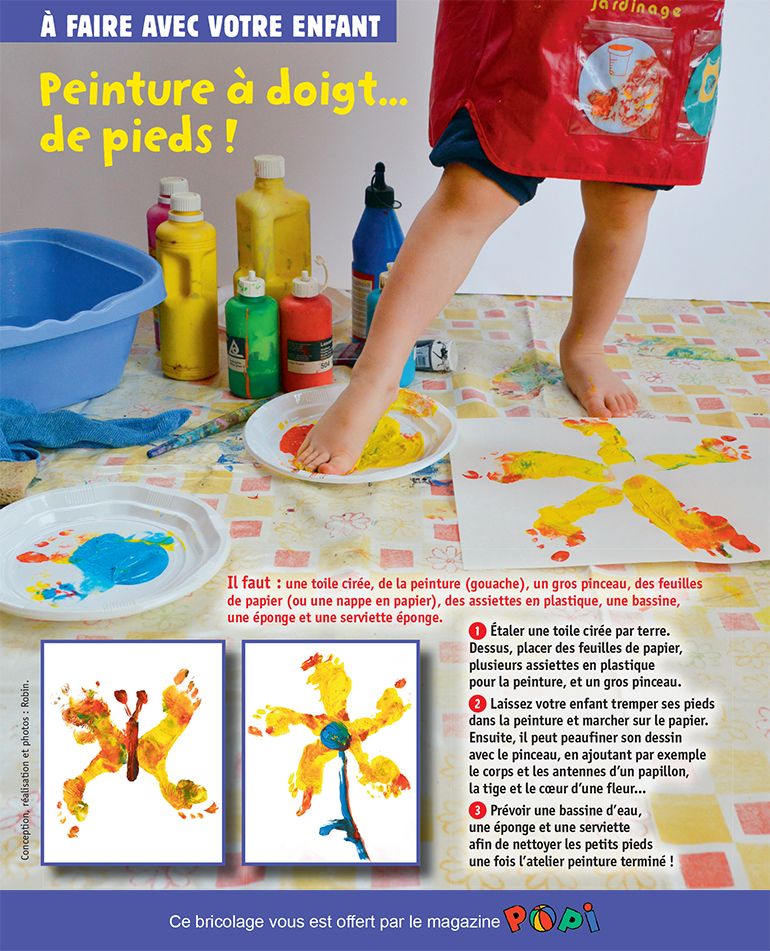 “Peinture à doigts de pieds”, supplément pour les parents du magazine Popi n°341, janvier 2015. Conception, réalisation et photos : Robin.