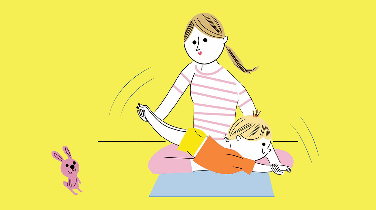 “Vive la gym avec son tout-petit ! La petite gym de l’été”, supplément pour les parents du magazine Popi n ̊408, août 2020. Texte : Lise Bilien. Illustrations : Sophie Bouxom.