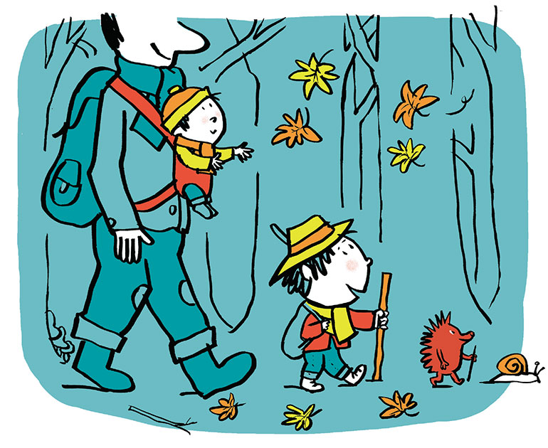 “Marcher avec un tout-petit”, supplément pour les parents du magazine Popi n°410, octobre 2020. Texte : Joséphine Lebard. Illustrations : Pascal Lemaître.