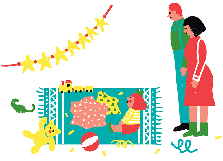 “Cadeaux de Noël : trouver la juste mesure”, supplément pour les parents du magazine Popi n°412, décembre 2020. Texte : Christine Lamiable. Illustrations : Liuna Virardi.