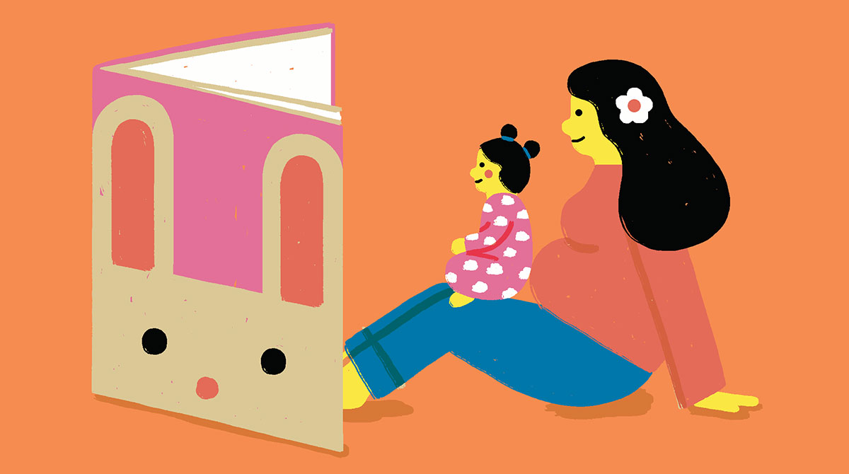 © Illustration : Liuna Virardi. “Le livre, lien précieux entre l’enfant et l’adulte”, supplément pour les parents du magazine Popi n°423, novembre 2021.