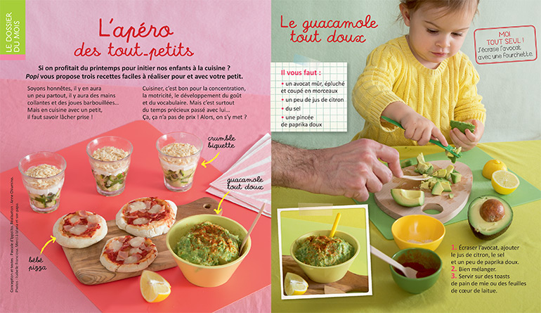 Cuisiner avec bébé : un guacamole tout doux. Supplément pour les parents du magazine Popi n°429, mai 2022. Photo : Isabelle Franciosa. 