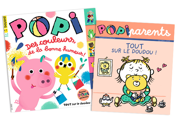 Couverture du magazine Popi n°430, juin 2022, et son supplément pour les parents : “Tout sur le doudou !”