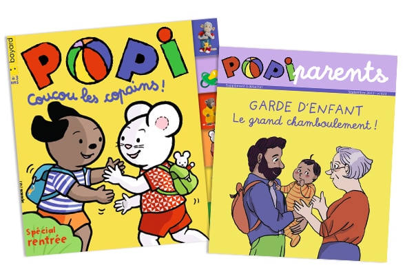 Couverture du magazine Popi n°433, septembre 2022 et son supplément pour les parents : “Garde d’enfant : le grand chamboulement !”