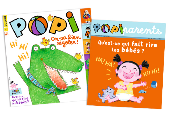 Couverture du magazine Popi n°438, février 2023 - On va bien rigoler ! - Supplément pour les parents : Qu'est-ce qui fait rire les bébés ?