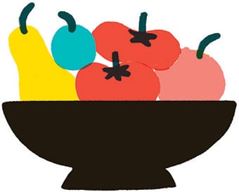 Penser au calendrier des fruits et légumes de saison posé à hauteur d'enfant. Supplément pour les parents du magazine Popi n°439, mars 2023. Illustration : Julie Bruant.