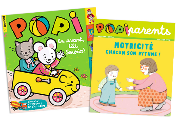 Couverture du magazine Popi n°439, n°440, avril 2023 - En avant, Lili souris ! - Supplément pour les parents : Motricité : chacun son rythme !