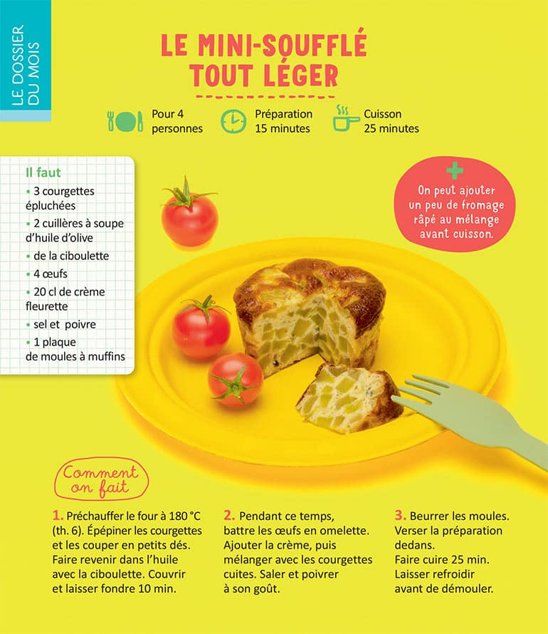 Le mini-soufflé tout léger, extrait de l'article Miam, c'est l'été ! 3 recettes faciles, supplément pour les parents du magazine Popi n°444, août 2023. Photo : Benoît Pelletier.