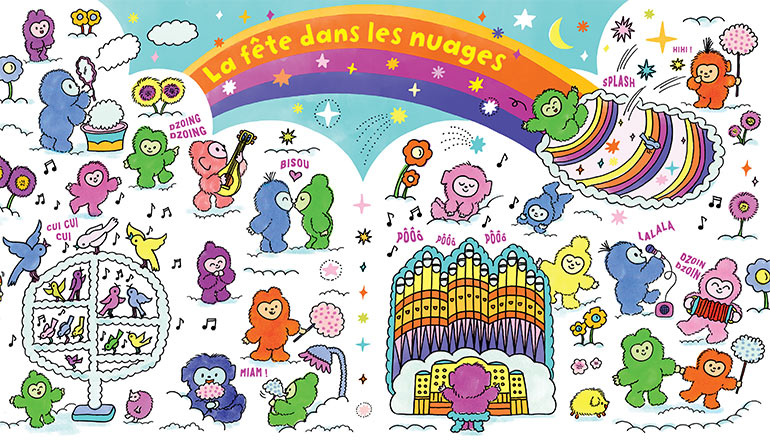 “Le petit monde : La fête dans les nuages”, Popi n° 466, juin 2025. Conception : Marie-Hélène Gros et Lucie Parkes. Illustration : Caroline Dall’Ava - Conception sonore et réalisation : Rémi Chaurand.